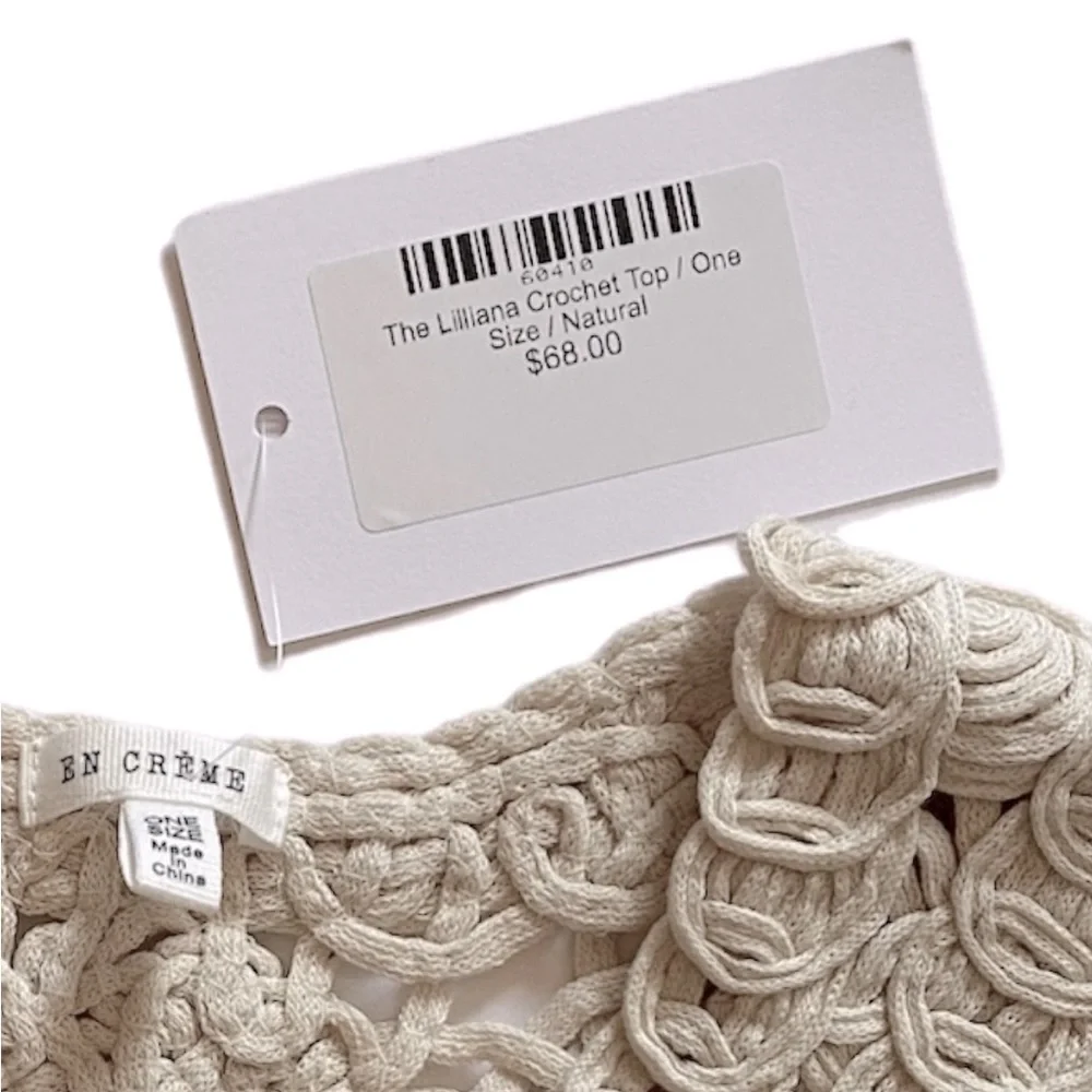 NWT en Crème Lilliana Crochet Top Boho Natural Cream Color No Size - Picture 8 of 8